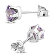 5mm Round Prong-Set Amethyst Sterling Silver Stud Earrings - e444